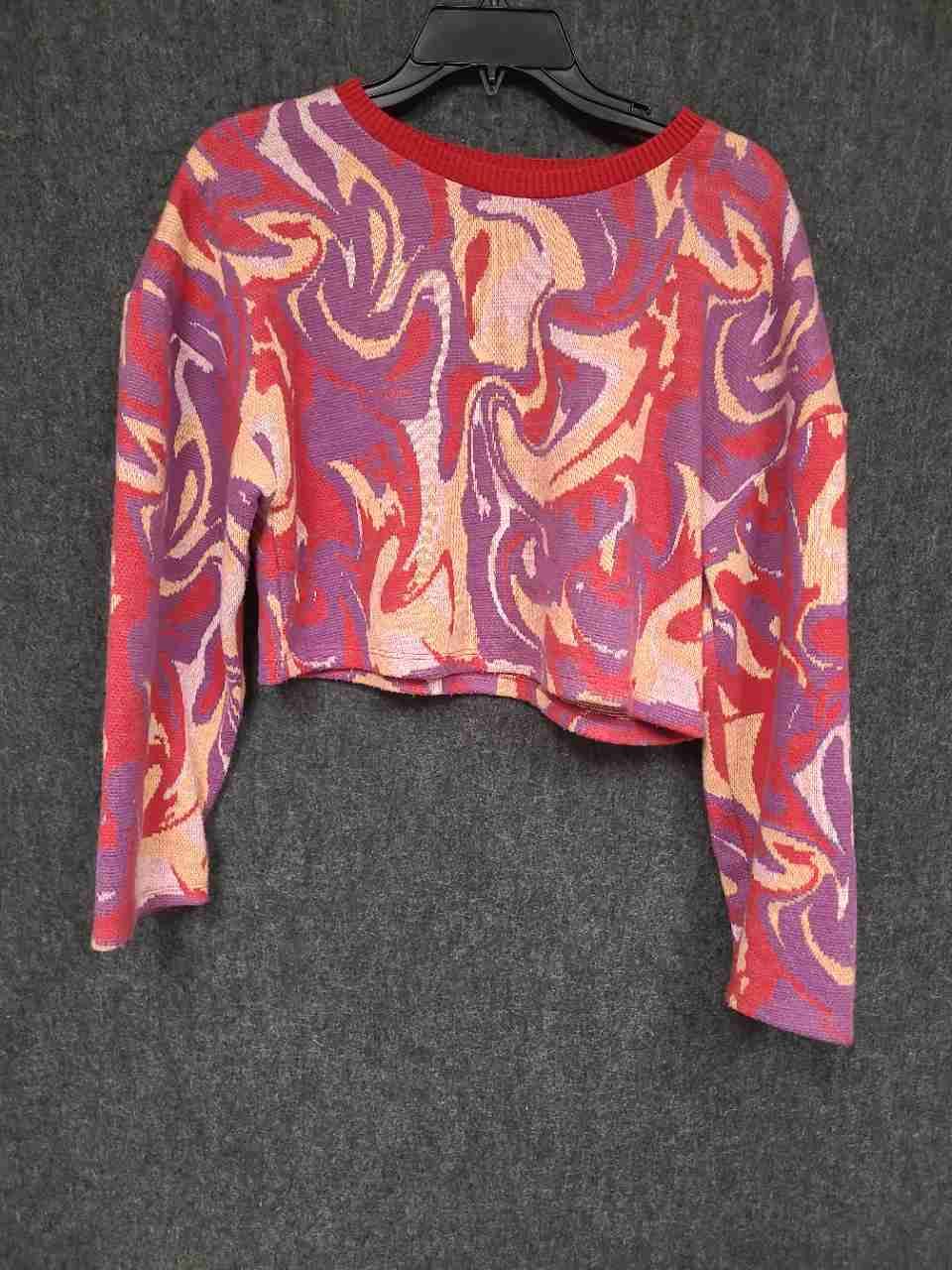 Zara Women's Cropped Sweater Psychedelic Swirl Multi-Color Red Purple Sz S