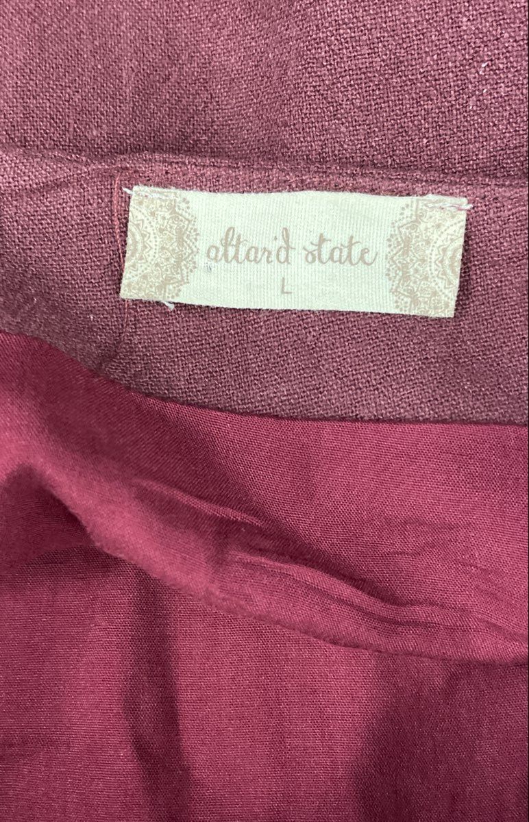 Altar'd State Women's Burgundy Floral Embroidered Linen Cotton Mini Skirt Sz L