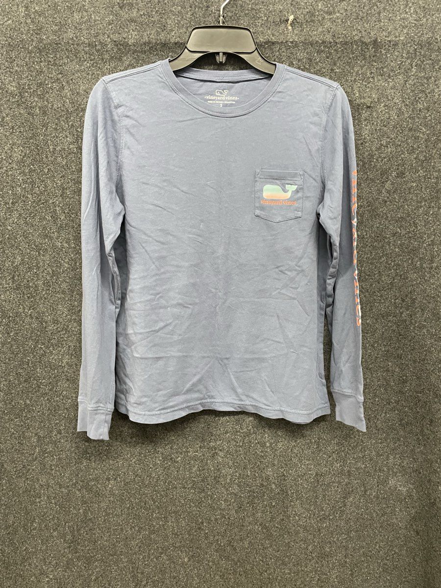 Vineyard Vines Men's Long Sleeve Pocket T-Shirt Blue Gradient Whale Sz S