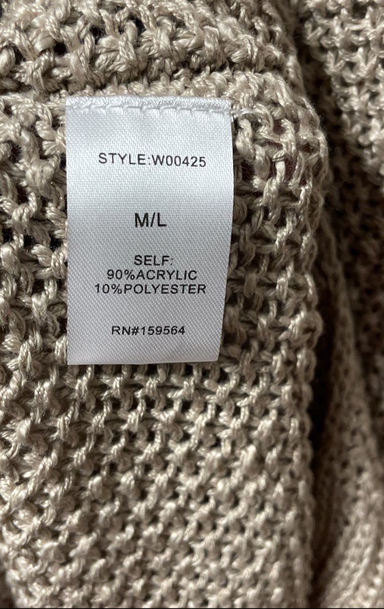 Bluivy Women's Taupe Loose Open Knit V-Neck Pullover Sweater NWT Sz M/L
