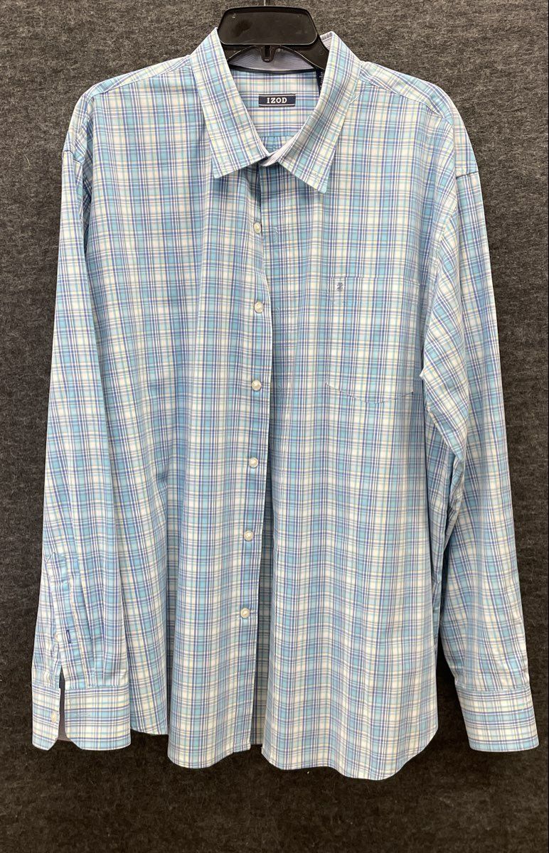 Izod Men's Lot of 2 Button Down Shirts Mint Green Blue Plaid Size XXL