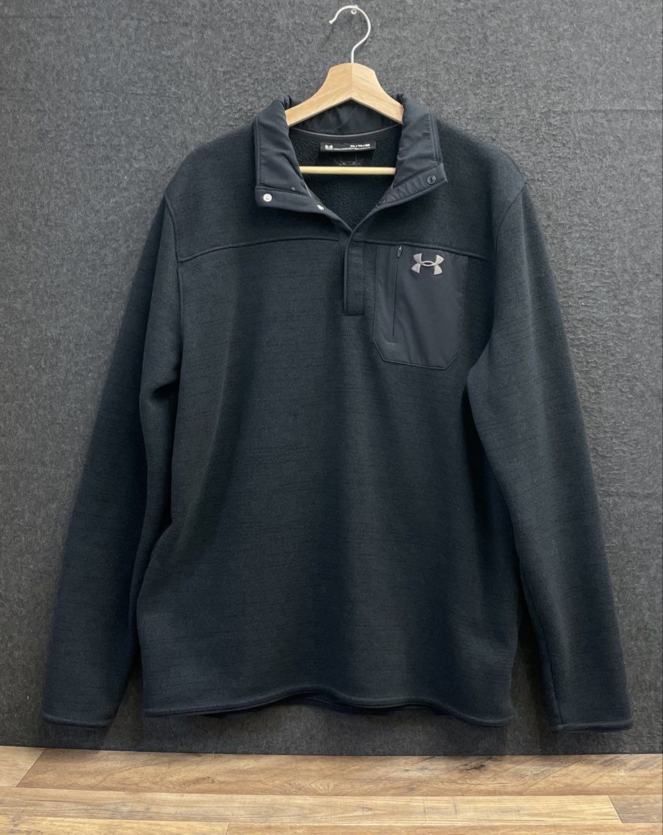 Under Armour Men's Black ColdGear Loose Snap Fleece Pullover Sweater Sz XL