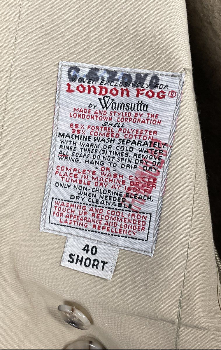 Vintage 80s London Fog Men's Beige Trench Coat Wamsutta Liner Sz 40 Short