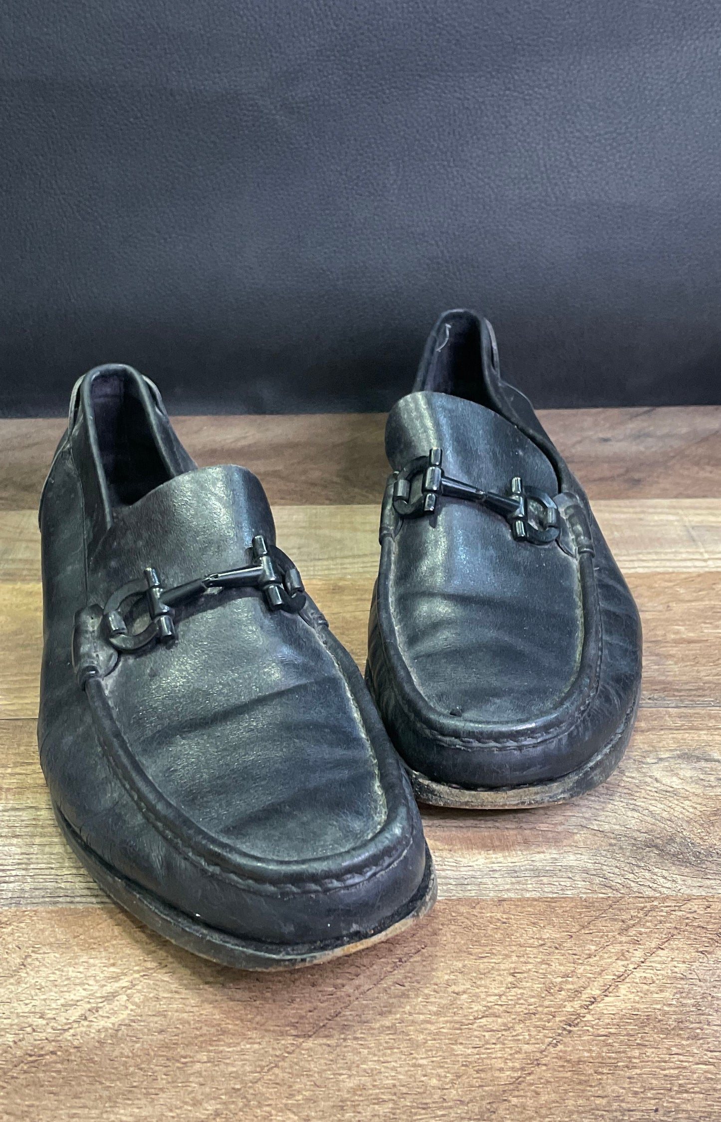 Salvatore Ferragamo Gancini Bit Black Leather Loafers Size 9 D