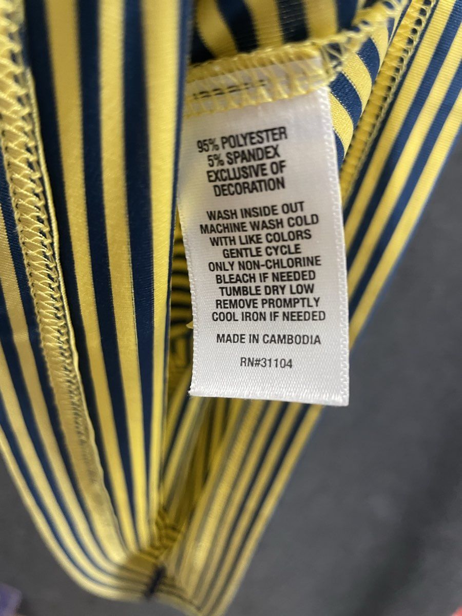 Crown & Ivy Men's Yellow Navy Striped Short Sleeve Stretch Polo Shirt Sz L