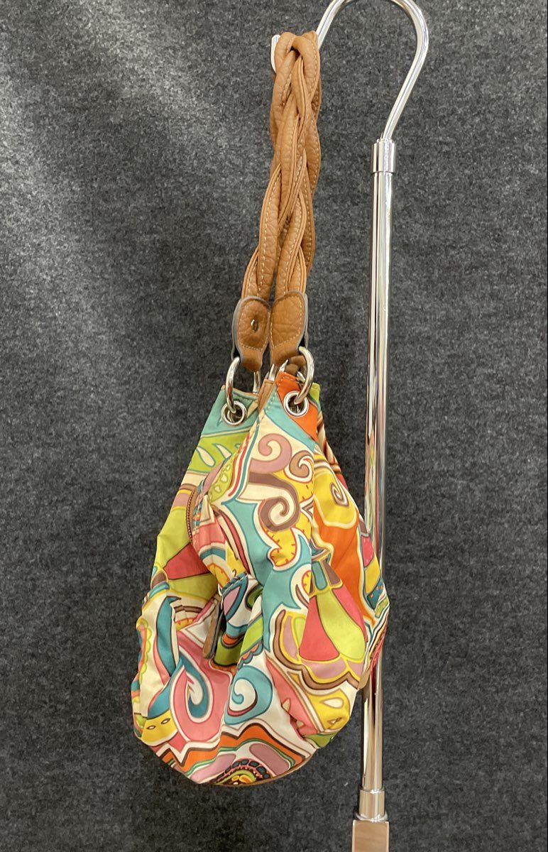 Treviso Multicolor Paisley Design Brown Leather Braided Strap Shoulder Bag Purse
