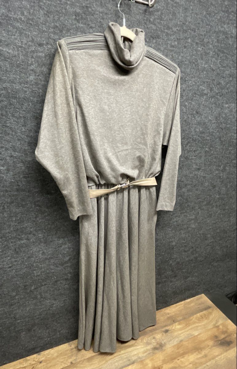 Vintage 80s Positive Attitude Roll Neck Pleated Shoulder Maxi Dress Sz 9/10
