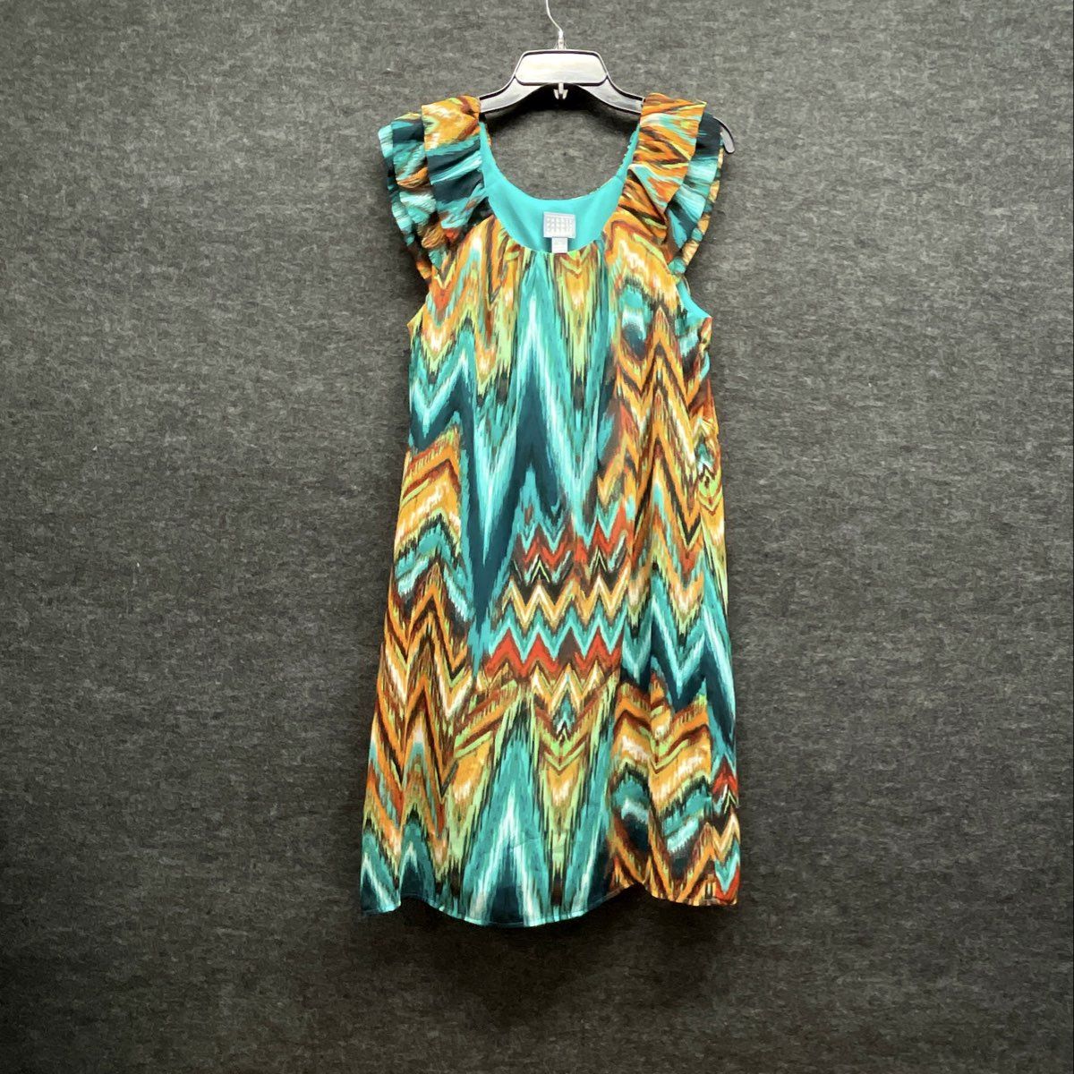 Rabbit Rabbit Designs Women's Multicolor Chevron Ikat Ruffle Cap Sleeve Dress 12