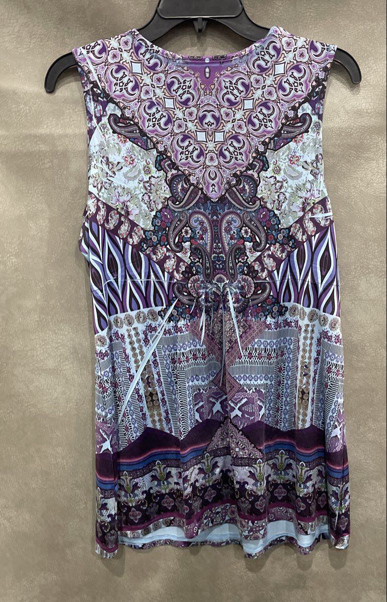 Apt 9 Women's Sleeveless Shirt Blouse Blue Purple Paisley Medallion Beaded Sz M