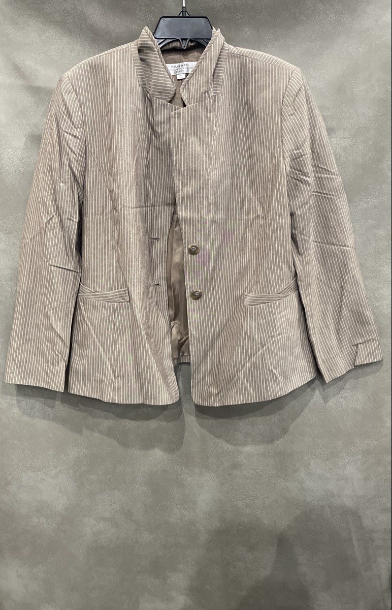 Tahari Arthur S. Levine Women's Grey Pinstripe Funnel Neck Blazer Sz 16P