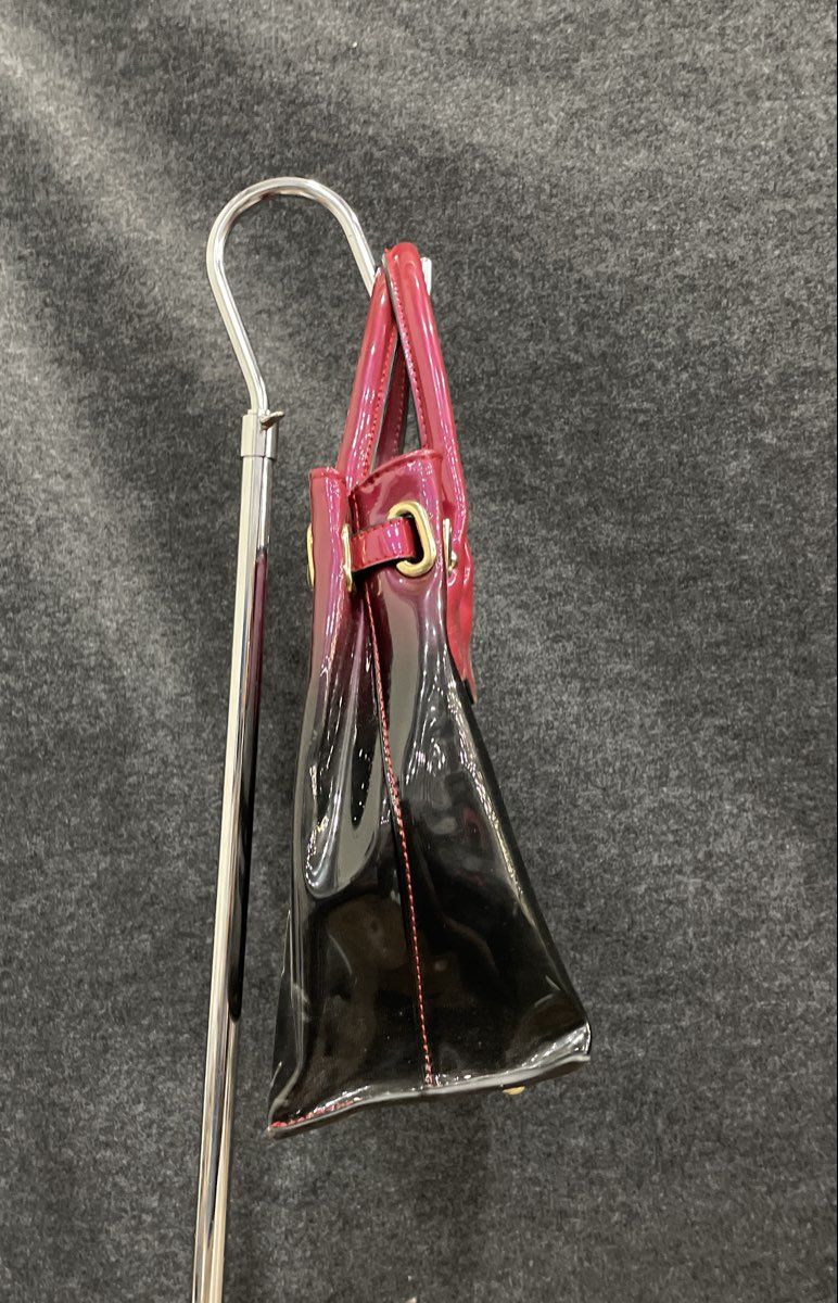 Scarleton Red Black Ombre Latex Satchel Handbag Purse Gold Tone Hardware