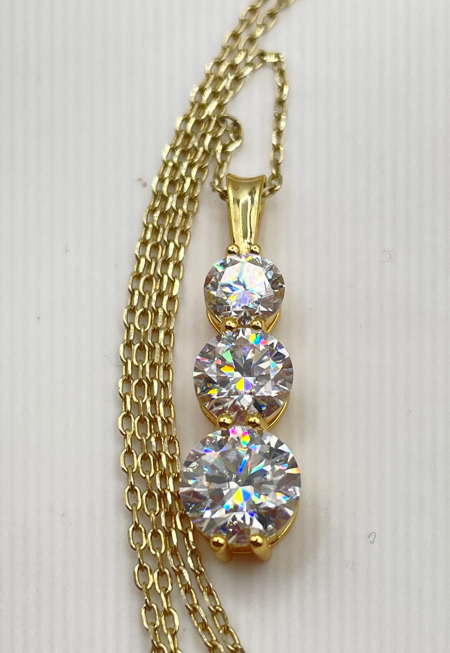 Gold Plated 925 Sterling Silver Three-Stone Moissanite Pendant Necklace 2.7g