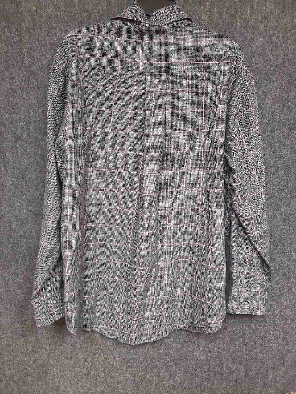 Orvis Men's Gray Plaid Houndstooth Cotton Wool Button Down Shirt Sz L
