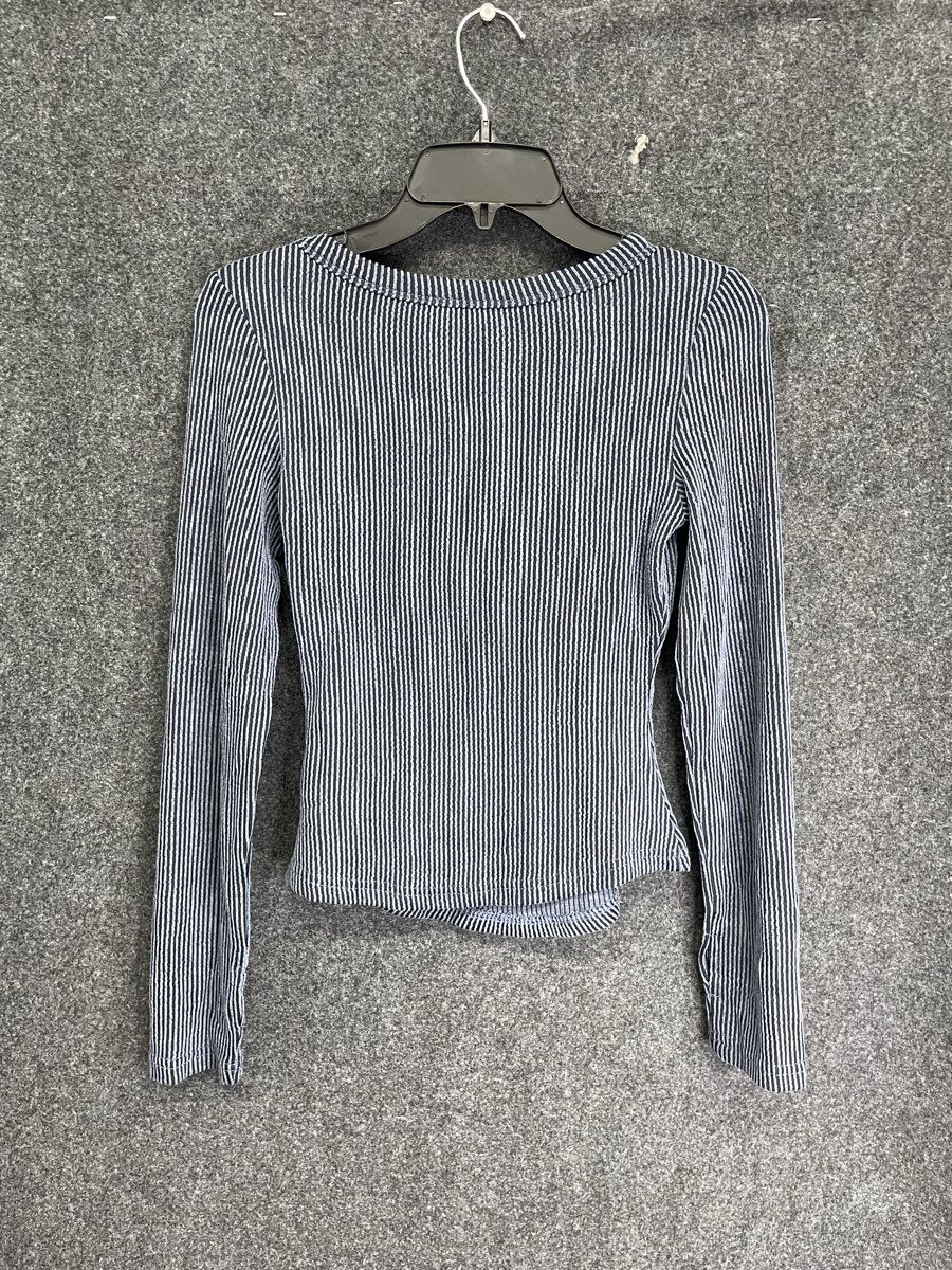Cider Women's Navy Blue White Striped Ribbed Long Sleeve Top Sz S NWT