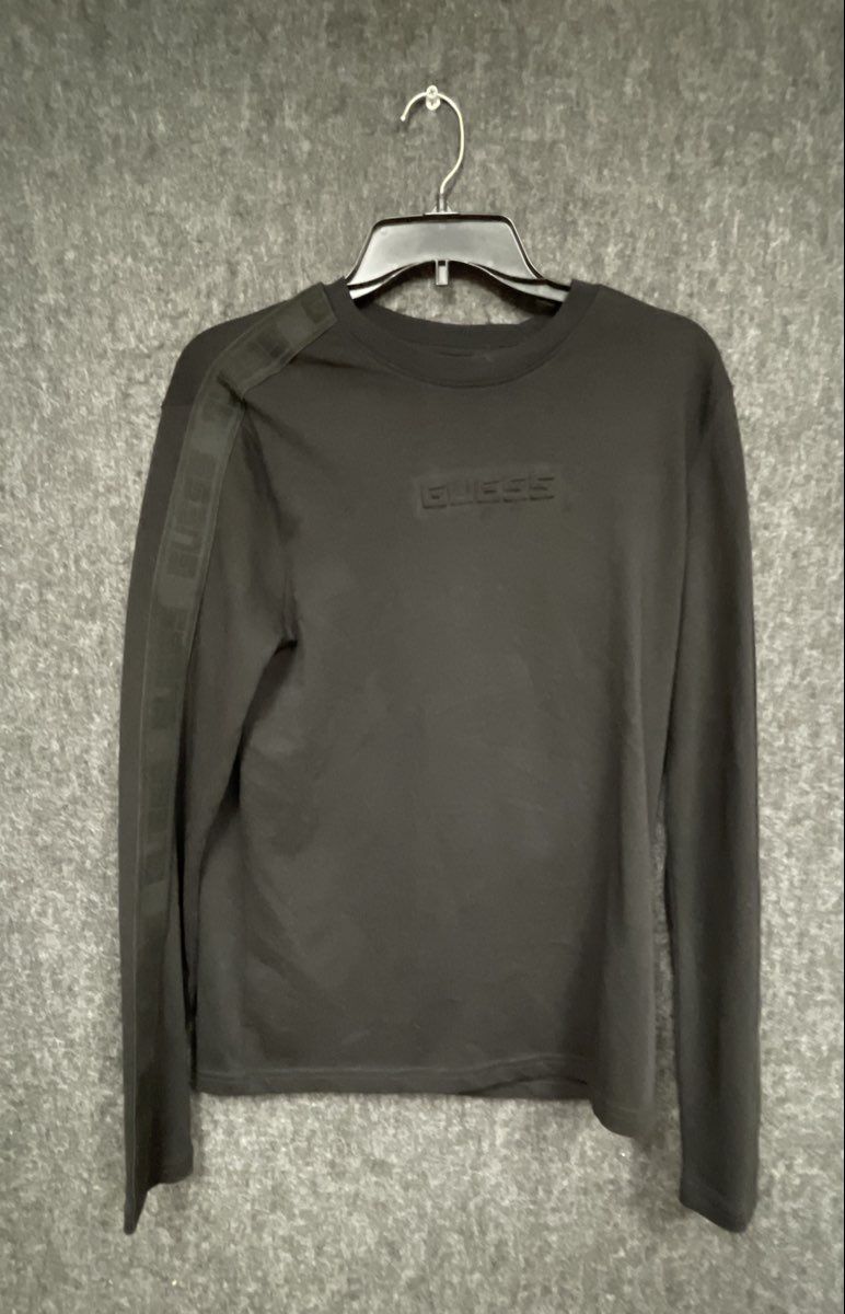 GUESS Women's Black Embossed Logo Tape Long Sleeve T-Shirt Size XS NWT