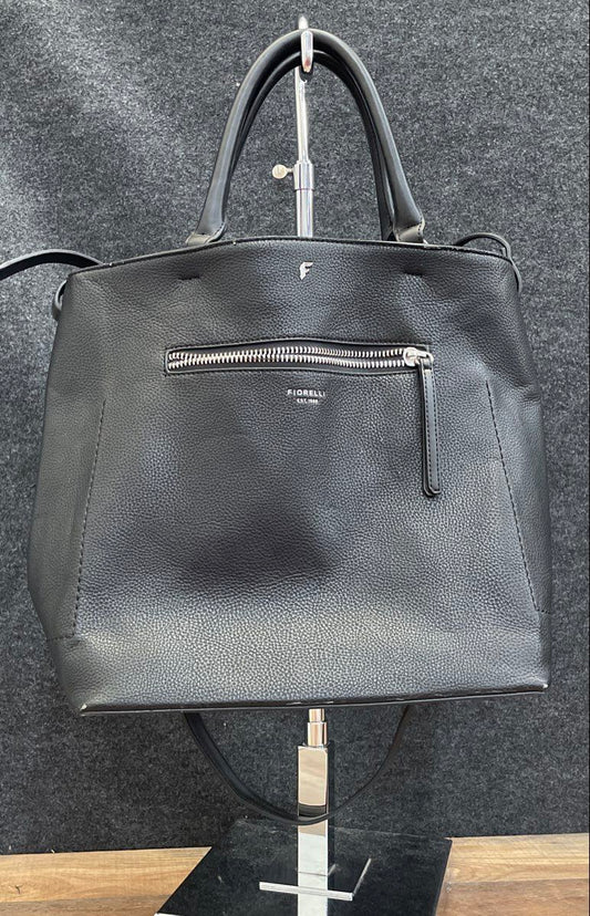 Fiorelli Black Pebbled Leather Satchel Tote Bag Crossbody Silver Hardware