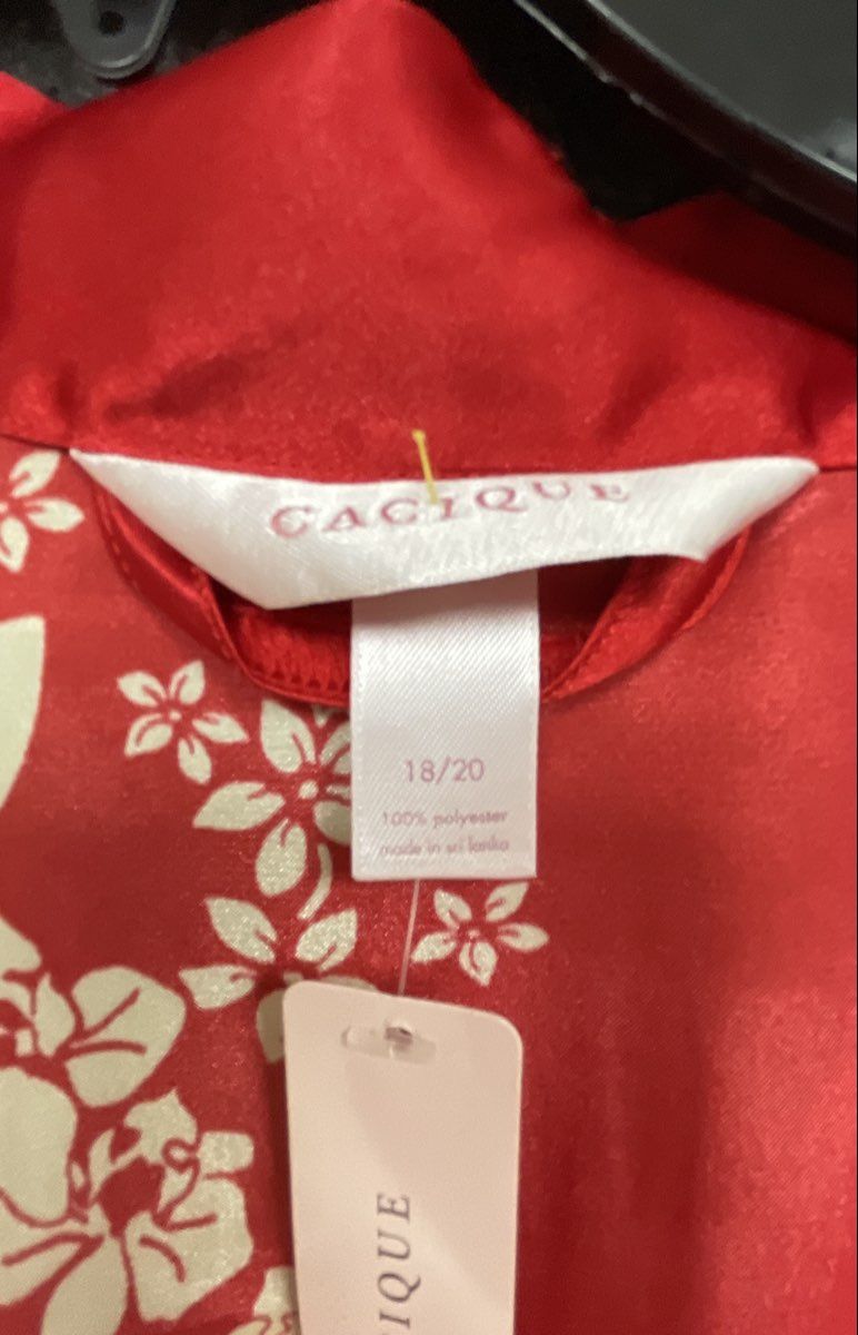 Cacique Women's Red White Floral Print Satin Wrap Robe Sz 18/20 NWT
