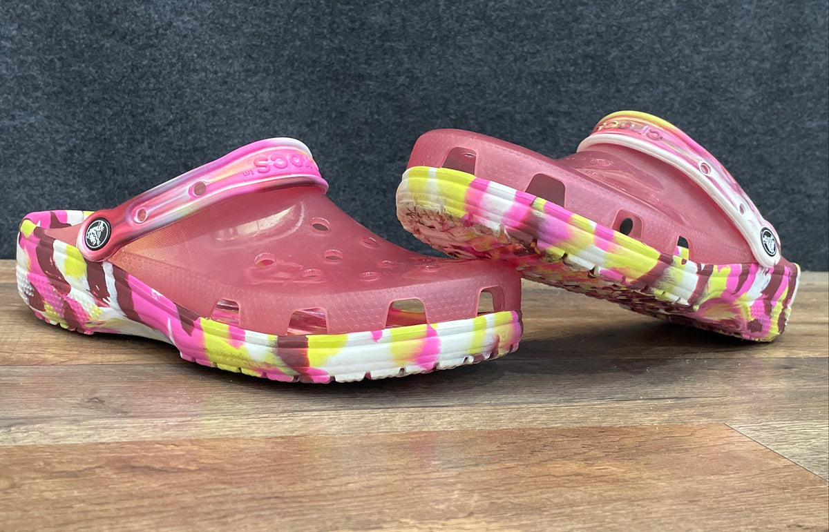 Crocs Classic Translucent Clog Purple Pink Multi-Color Marbled Women's Size 11