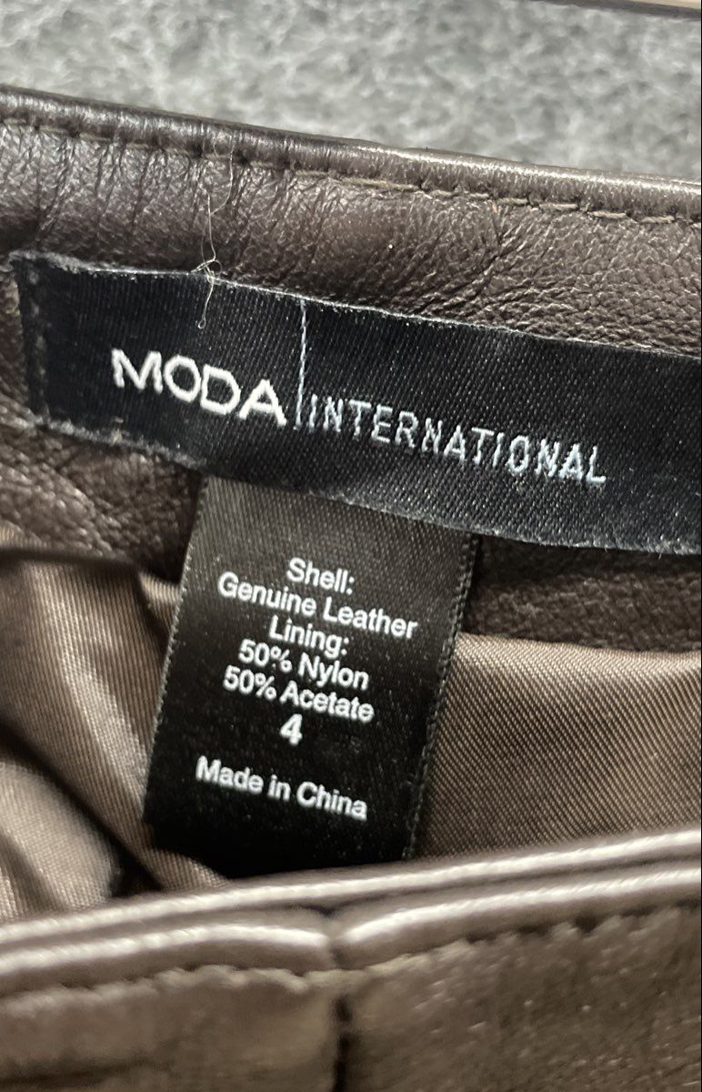 Moda International Women's Dark Brown Leather Straight Leg High Rise Pants Sz 4
