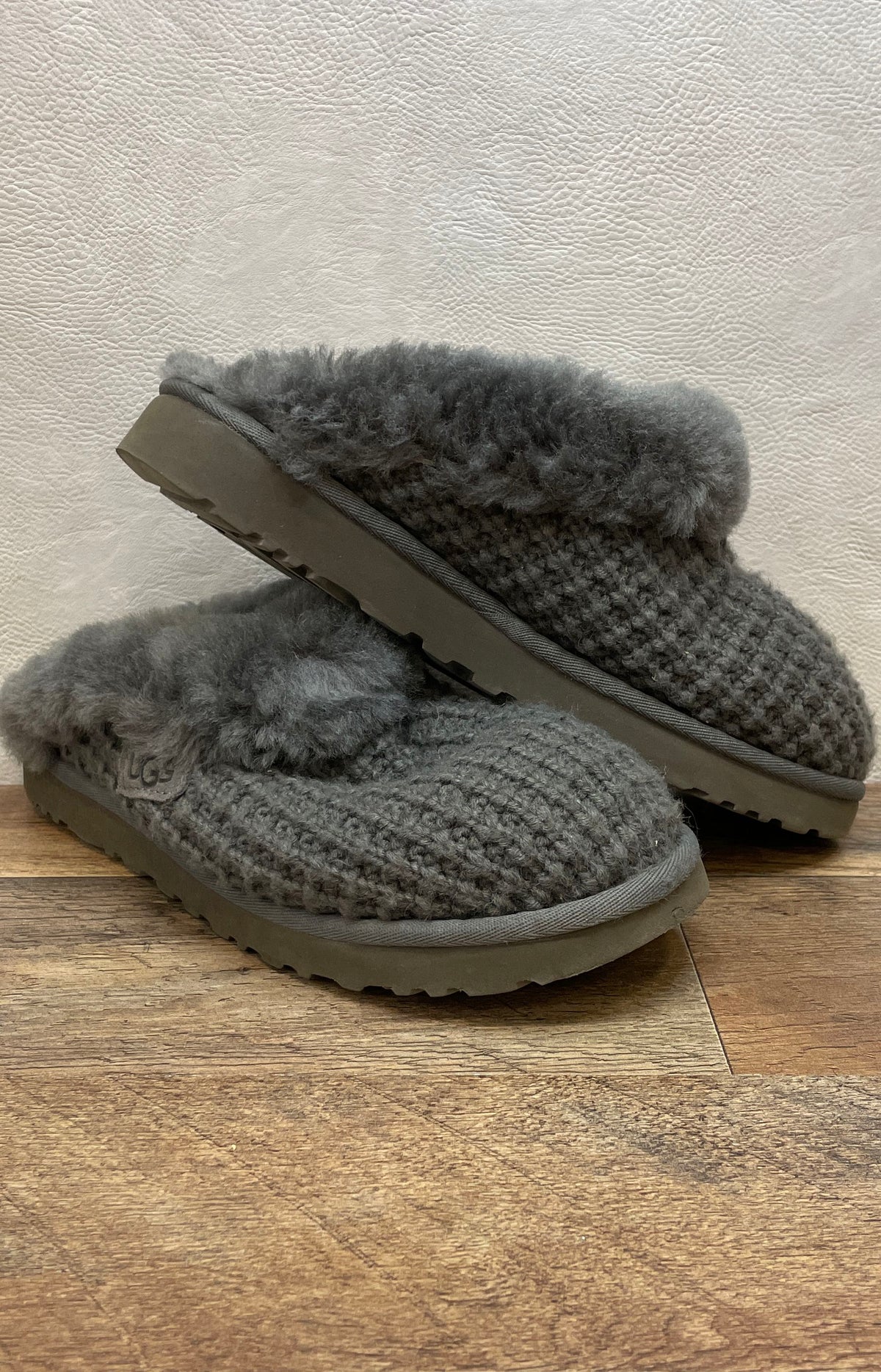 UGG Cozy Knit Charcoal Grey Wool Blend Slipper Mules Women's Size 8