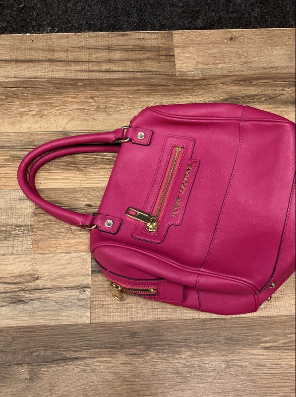 Juicy Couture Hot Pink Saffiano Faux Leather Satchel Bag Gold Hardware