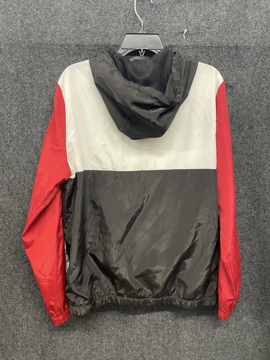 Guess Men's Windbreaker Jacket Red Black White Colorblock Logo Tape Hooded Sz S