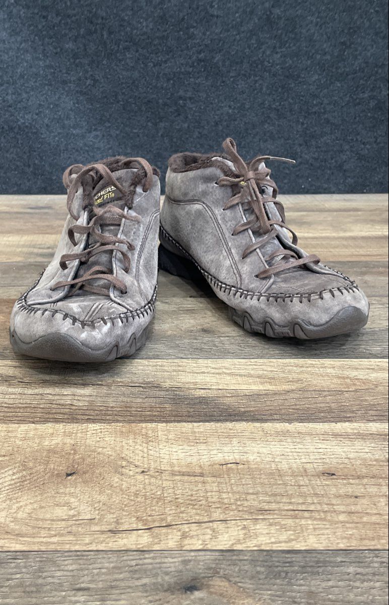 Skechers Bikers Relaxed Fit Chocolate Leather Mid Top Sneaker Boots Women's Sz 9