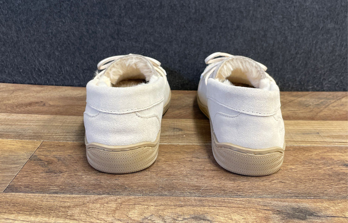 My Slippers Women's Cream Leather Moccasin Faux Fur Lined Size 10