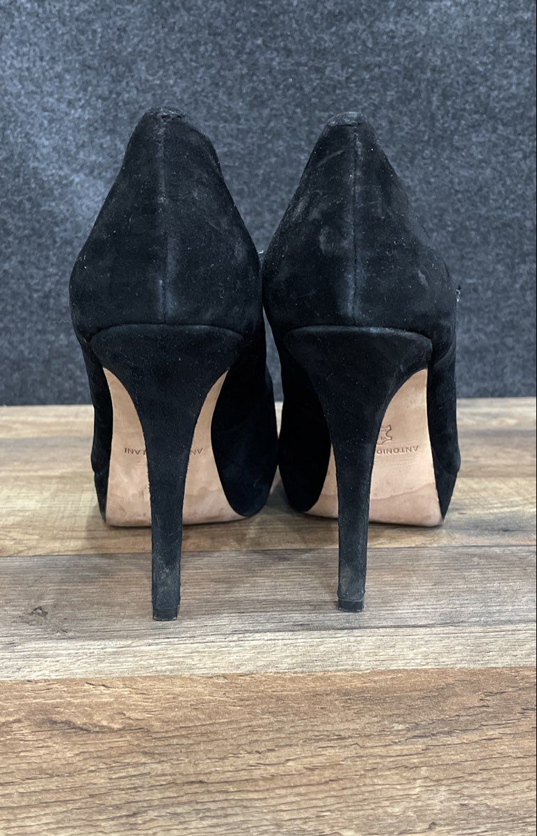 Antonio Melani Black Suede Beaded Platform Mary Jane Heels Size 8M