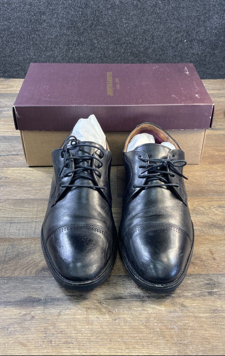 Johnston & Murphy Gibbons Black Full Grain Cap Toe Derby Shoes Size 12 M