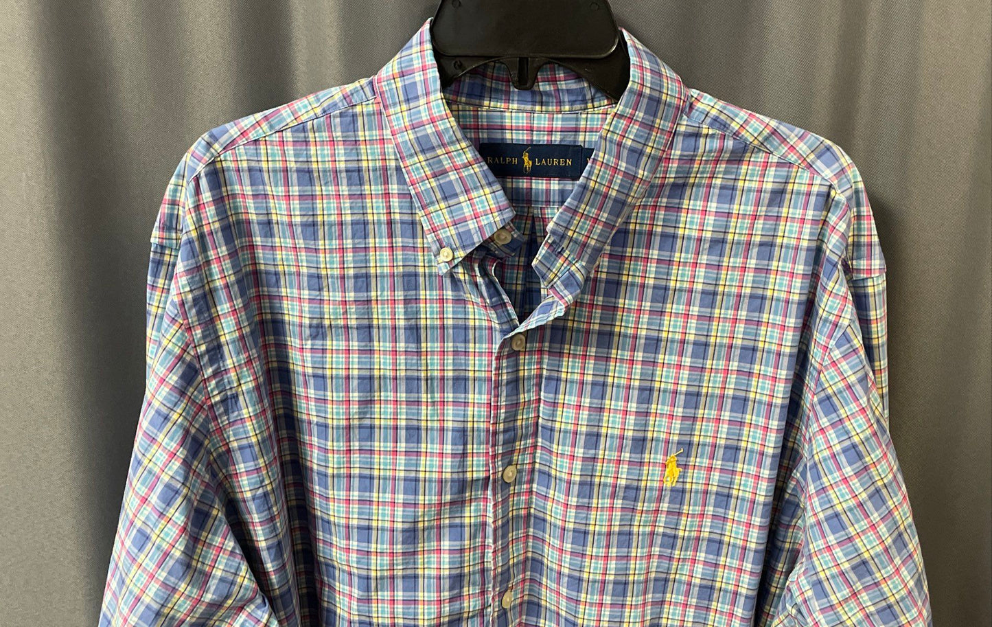 Polo Ralph Lauren Men's Blue Plaid Cotton Button Down Long Sleeve Shirt Sz XL