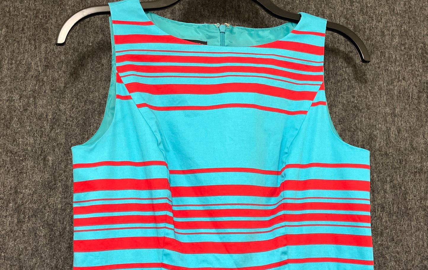 Talbots Women's Blue Red Striped Sleeveless Fit Flare A-Line Pleated Dress Sz 4