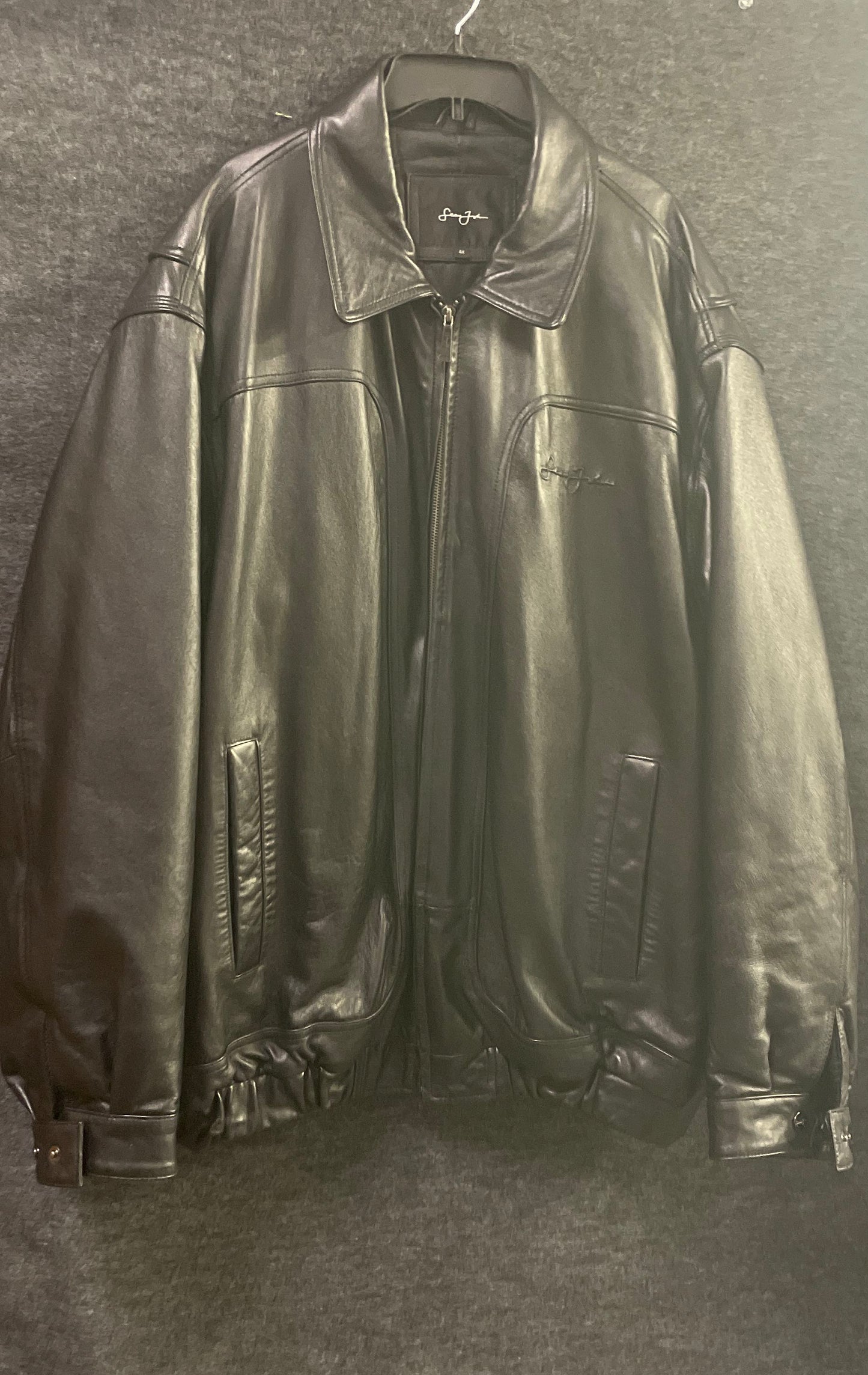 Vintage 90s Sean John Embroidered Black Leather Jacket Sz 4X