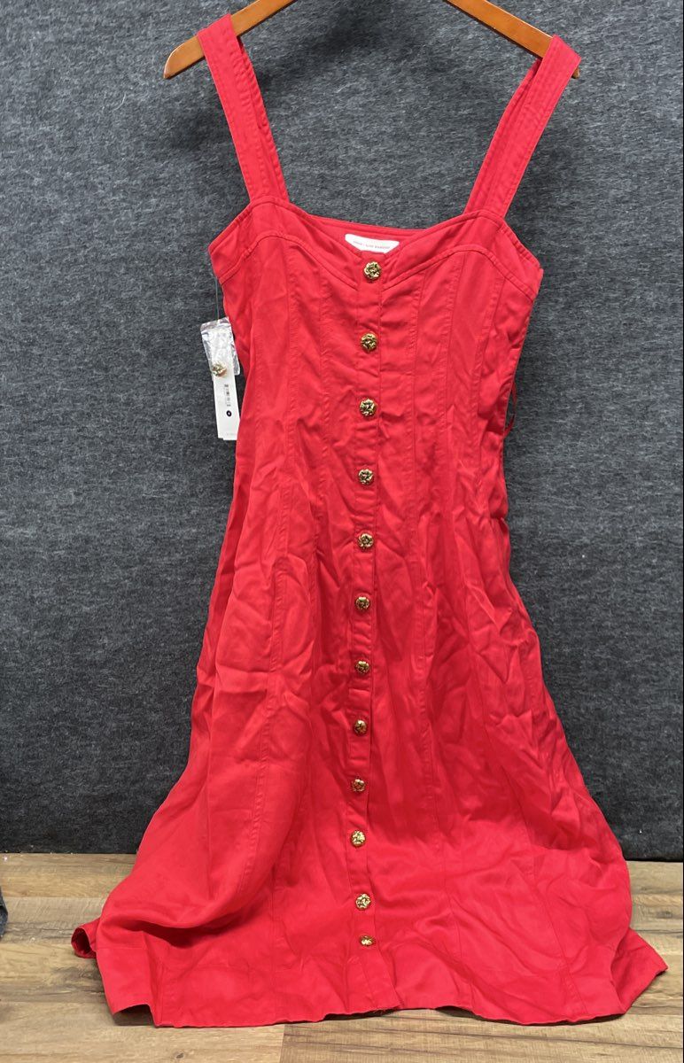 Aqua x Liat Baruch Women's Red Button Front Sleeveless Midi Dress Sz S NWT