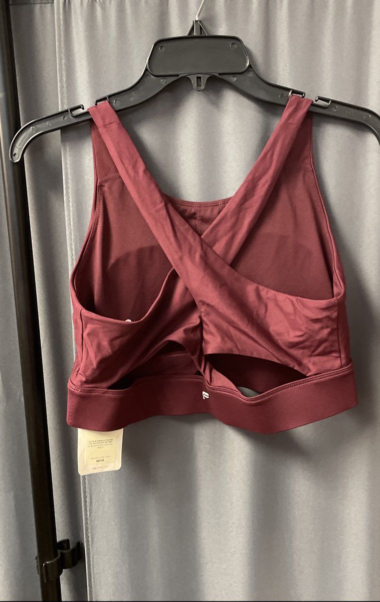 Fabletics Women's Merlot Workout Set NWT High Impact Bra Shine Leggings Sz L