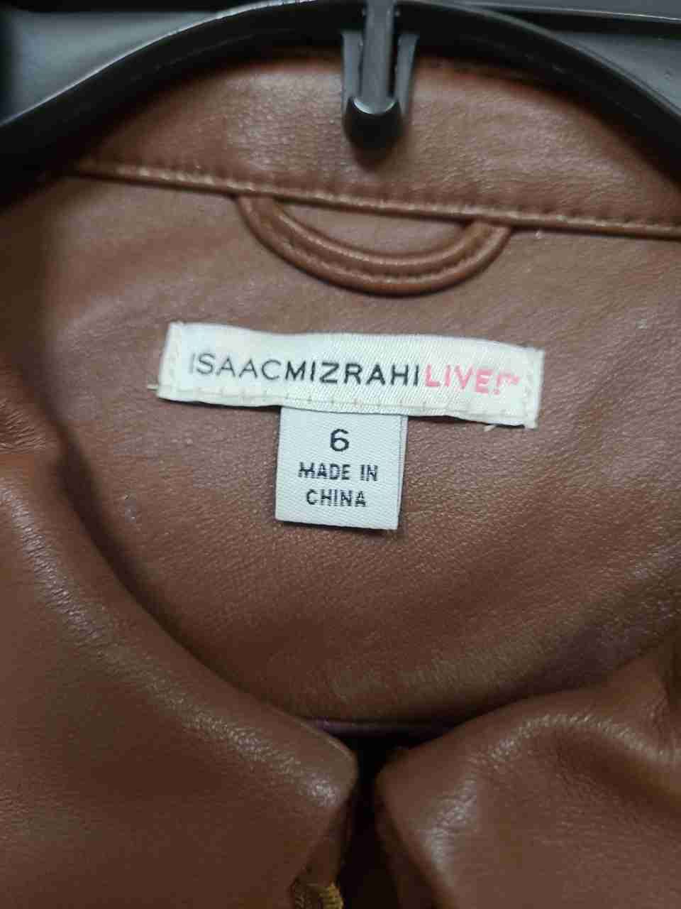 Isaac Mizrahi Live! Women's Cognac Tan Leather Peplum Hem Zip Jacket Sz 6