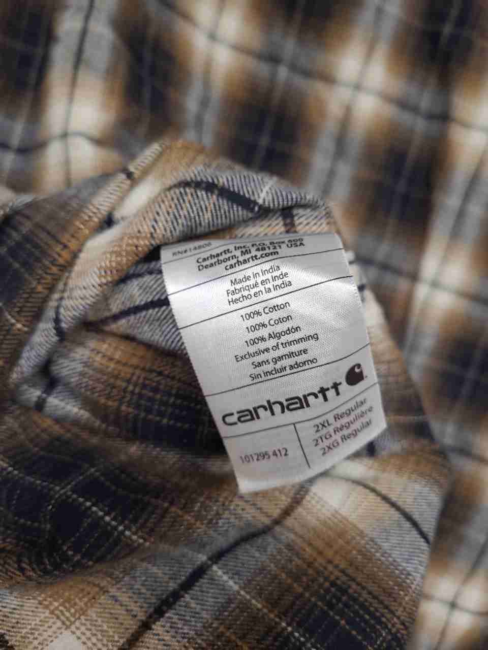 Carhartt Men's Brown Navy Plaid Relaxed Fit Flannel Button Down Shirt Sz 2XL