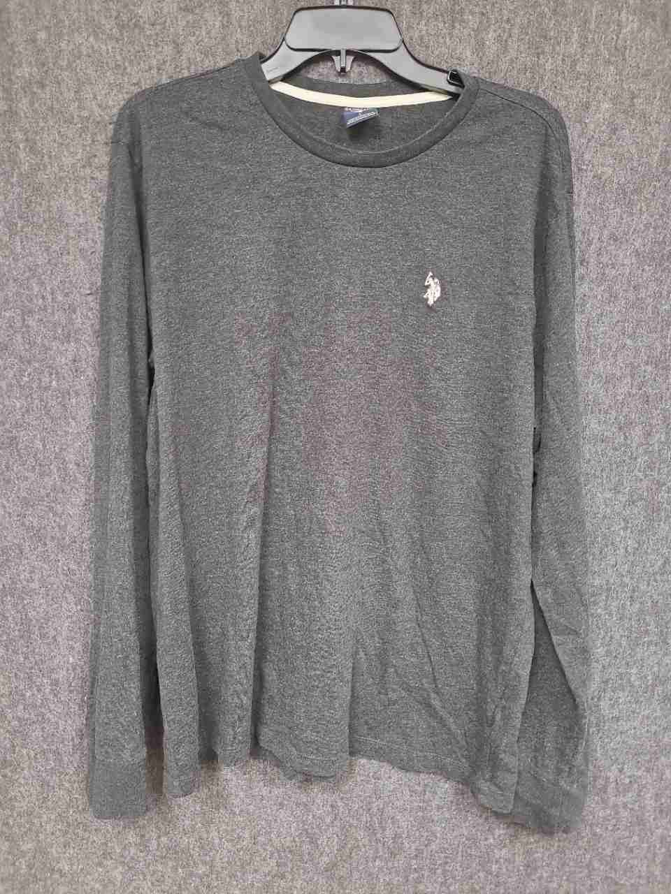U.S. Polo Assn. Men's Long Sleeve Shirt Charcoal Gray Heathered Crewneck Sz L