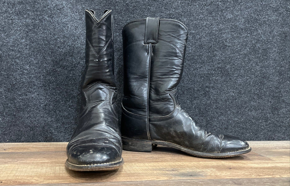 Justin Black Leather Roper Western Cowboy Boots Size 7.5 B