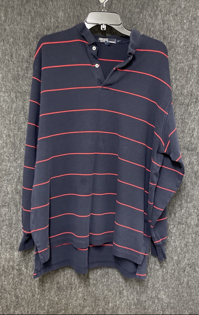 Vintage 90s Polo Ralph Lauren Men's Navy Red Striped Long Sleeve Polo Sz XL