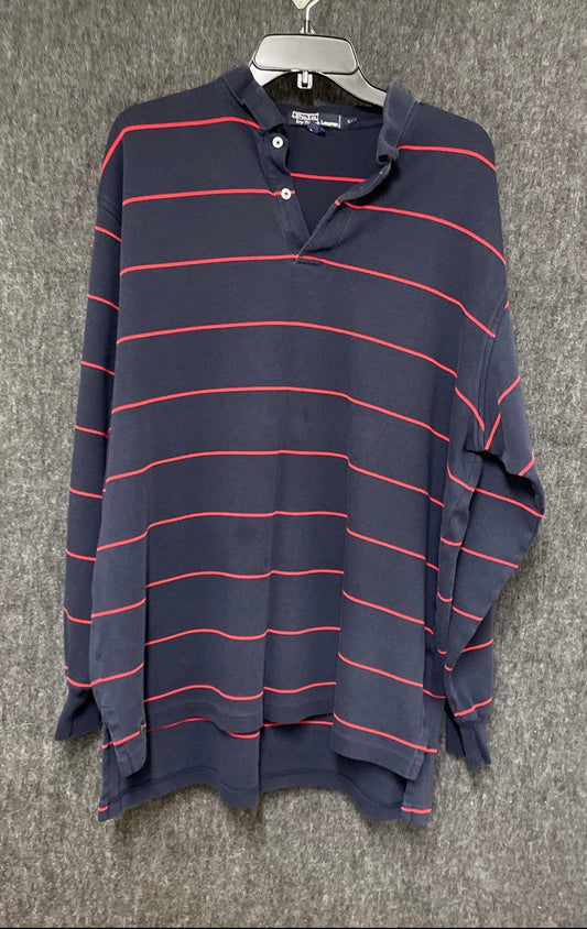 Vintage 90s Polo Ralph Lauren Men's Navy Red Striped Long Sleeve Polo Sz XL