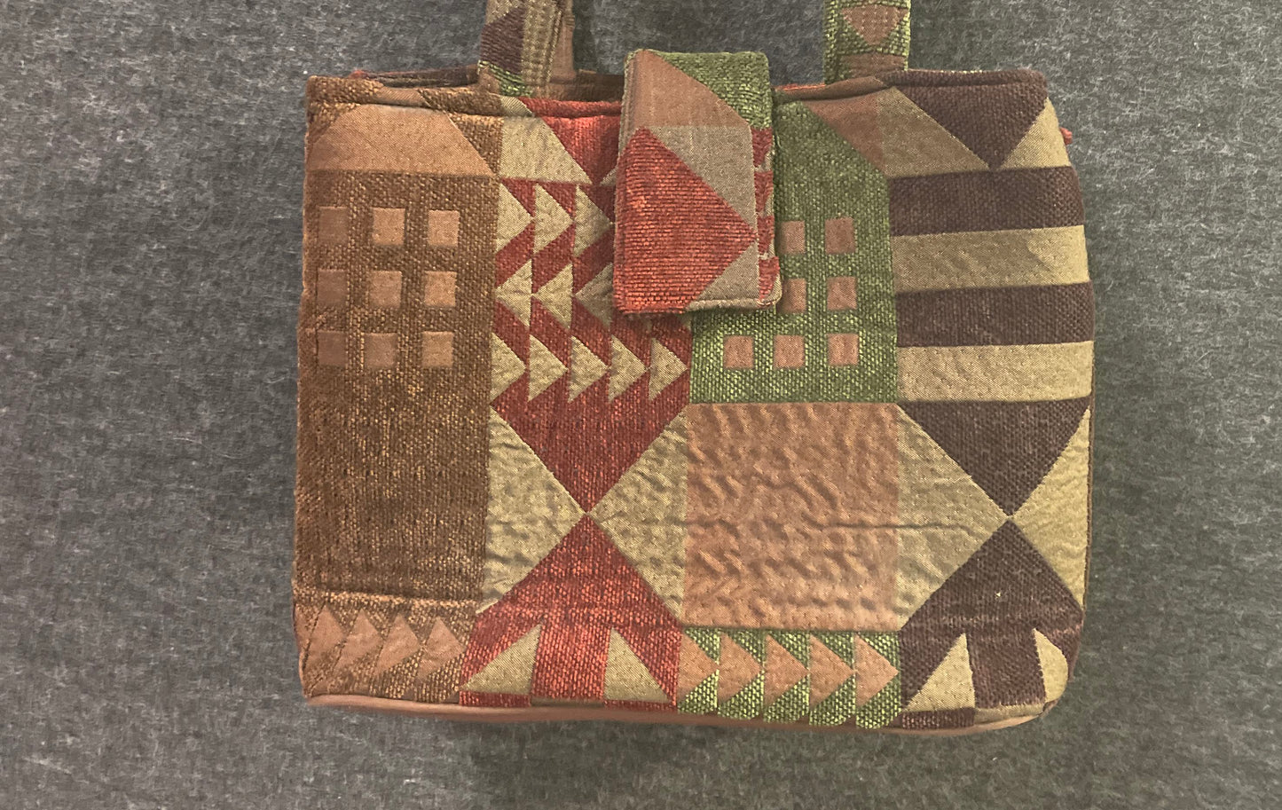Donna Sharp Earth Tone Patchwork Quilted Fabric Shoulder Bag Tote Geometric
