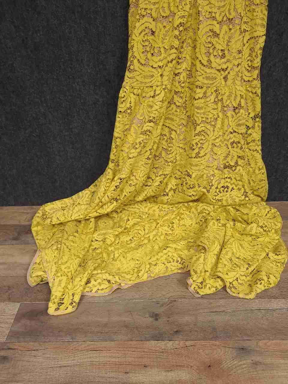 Dress The Population Women's Yellow Floral Lace Sleeveless Maxi Dress Sz XL