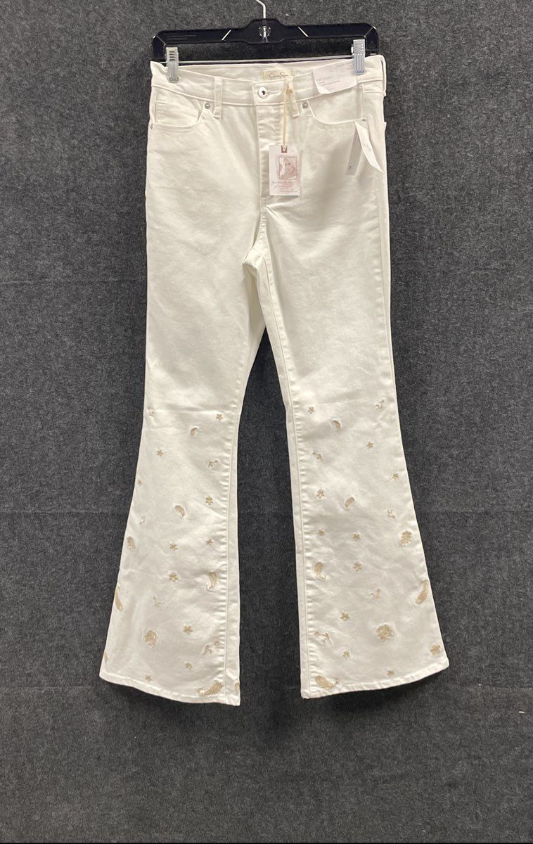 Jessica Simpson Women's White Charmed Flare Soft Sculpt Embroidered Jeans 27 NWT