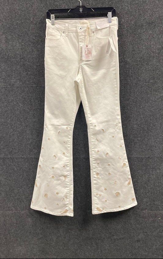 Jessica Simpson Women's White Charmed Flare Soft Sculpt Embroidered Jeans 27 NWT