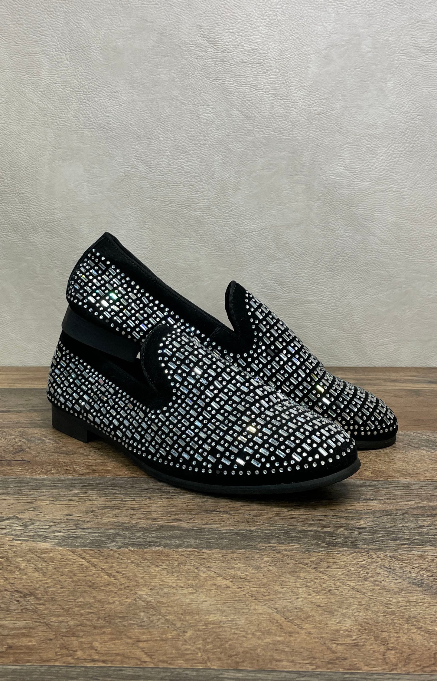 NXY Rhinestone Studded Black Silver Smoking Slipper Loafers Women's 11