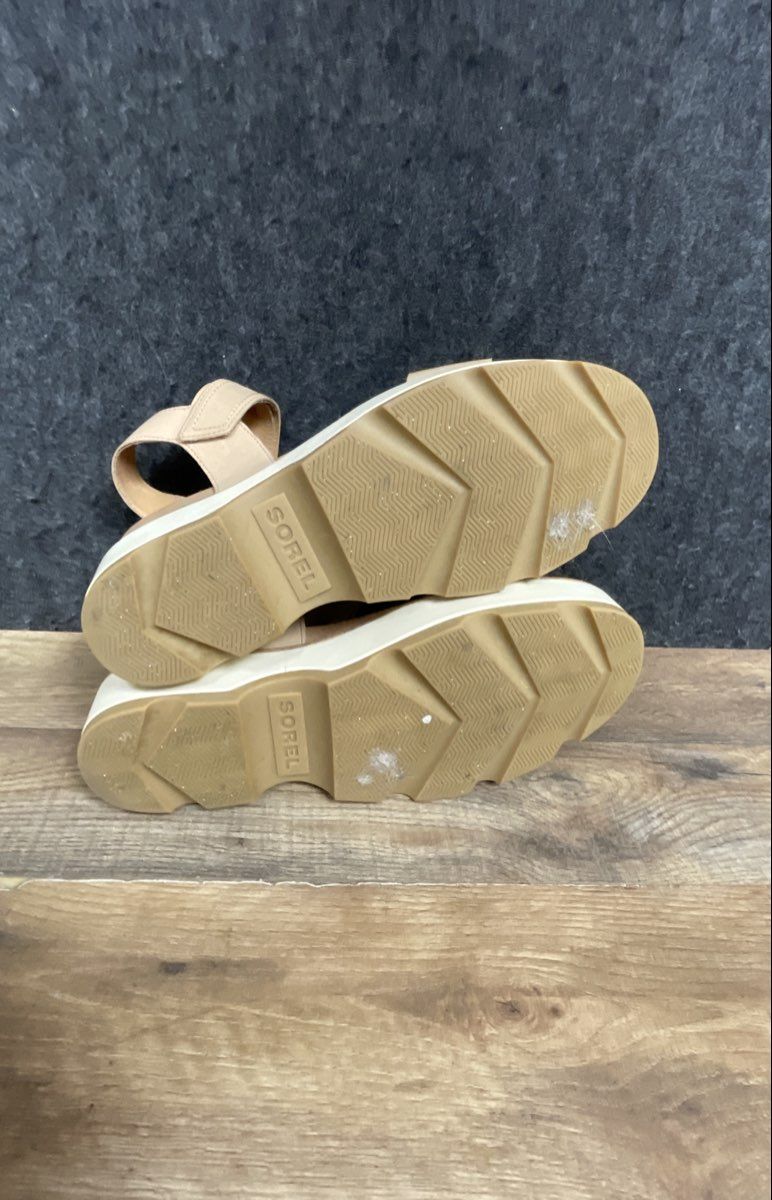 Sorel Cameron Flatform Fawn Tan Leather Ankle Strap Sandals Women's Size 11