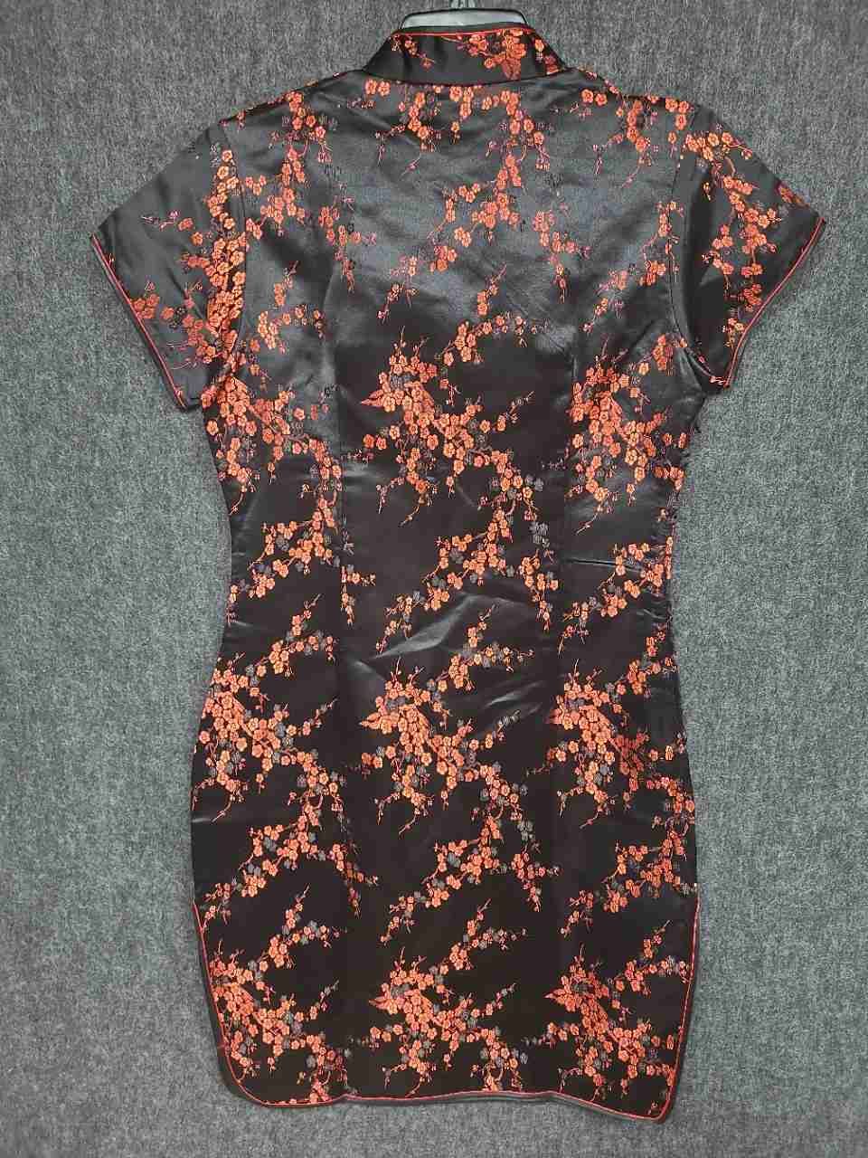 The Lady Women's Black Red Floral Cheongsam Qipao Mini Dress Satin Sz M