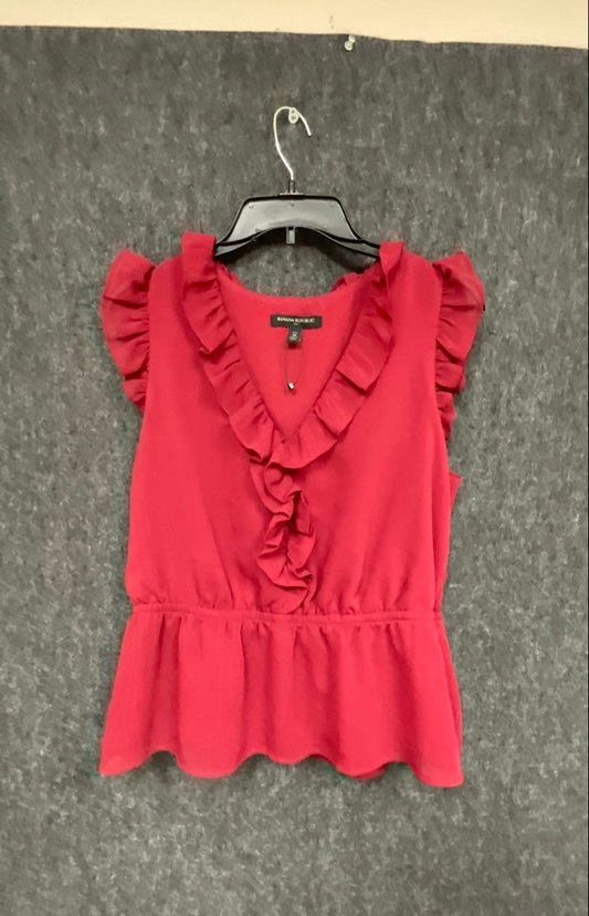 Banana Republic Women's Red Ruffle V-Neck Peplum Blouse Sleeveless Sz PM