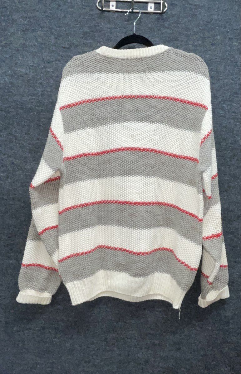Vintage 90s Woolrich Men's Olive Gray Striped Cotton Crewneck Sweater Sz XL